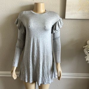 LOVE FIVE Long Sleeve Ruffle Gray Mini Dress